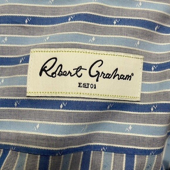 Robert Graham Men's Blue Striped Button Down Shirt Long Sleeve Size  42 / 16.5 - Picture 4 of 15